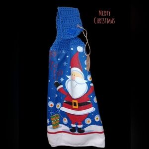 Festive Santa Kitchen Towel with Crochet Top